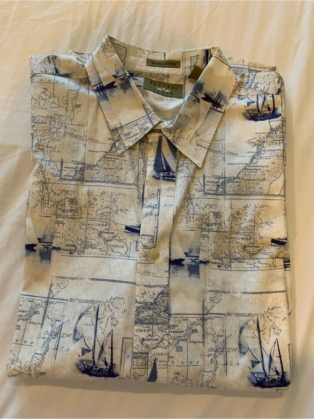 Natural Reflections Cream & Blue Nautical Print Button-Down Shirt